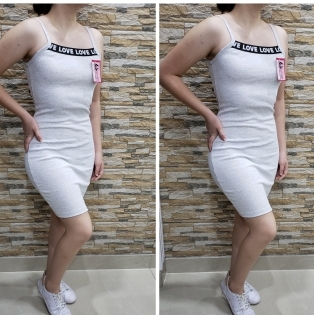 vestido ribana cinza